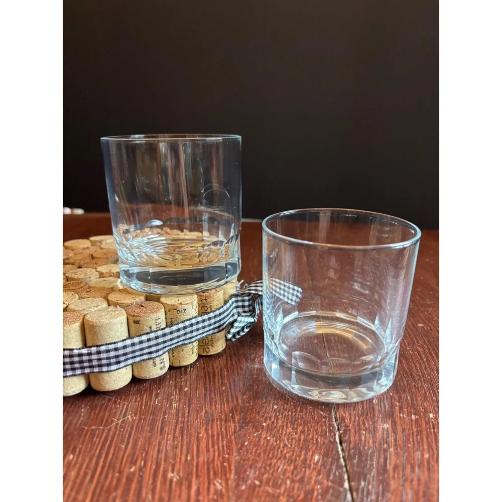 Vintage Clear Glass Lowball Whiskey Rocks Tumblers Faceted Base Set of 2